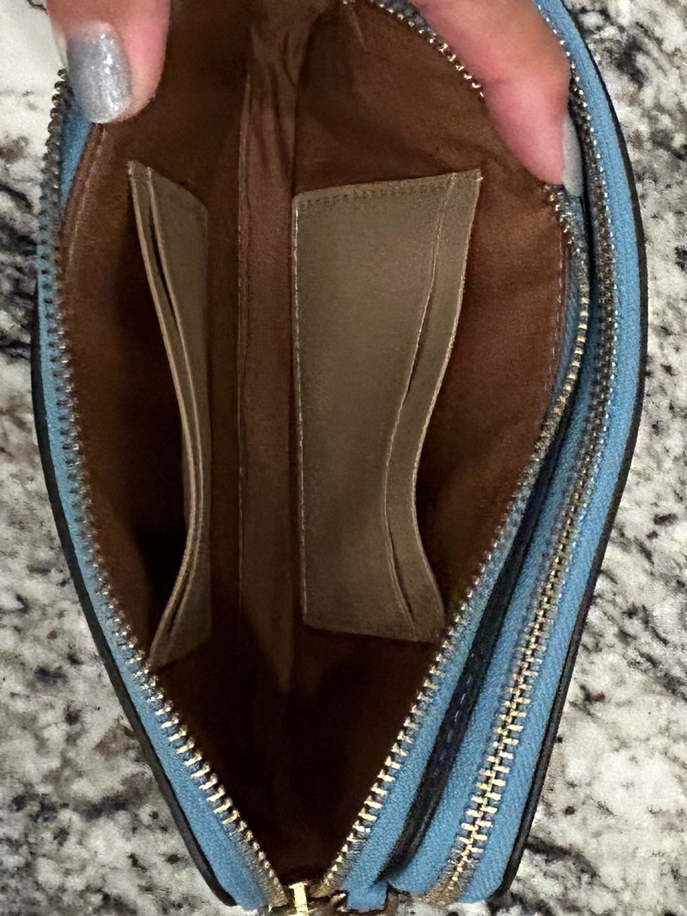 Coach Canvas Crossbody Wallet/Wristlet with Sky Blue Leather Trim - Picture 6 of 9
